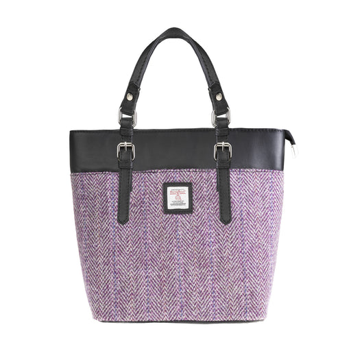 Ladies Ht Leather Hand Bag Plum Herringbone / Black - Heritage Of Scotland - PLUM HERRINGBONE / BLACK