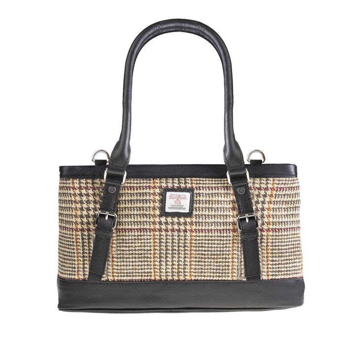 Ladies Ht Leather Hand Bag Tan & Brown Dogtooth / Black - Heritage Of Scotland - TAN & BROWN DOGTOOTH / BLACK