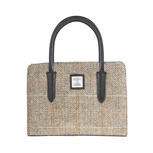 Ladies Ht Leather Hand Bag Tan & Brown Herringbone / Black - Heritage Of Scotland - TAN & BROWN HERRINGBONE / BLACK