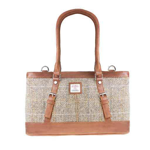 Ladies Ht Leather Hand Bag Tan & Brown Herringbone / Tan - Heritage Of Scotland - TAN & BROWN HERRINGBONE / TAN