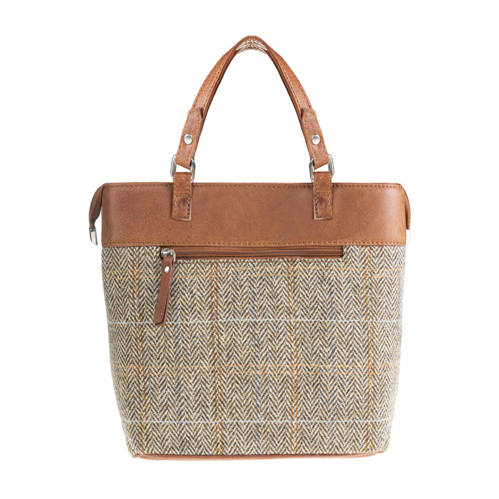 Ladies Ht Leather Hand Bag Tan & Brown Herringbone / Tan - Heritage Of Scotland - TAN & BROWN HERRINGBONE / TAN