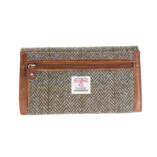 Ladies Ht Leather Long Purse Lt Brown Check / Tan - Heritage Of Scotland - LT BROWN CHECK / TAN