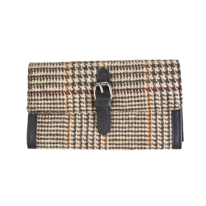 Ladies Ht Leather Long Purse Tan & Brown Dogtooth / Black - Heritage Of Scotland - TAN & BROWN DOGTOOTH / BLACK