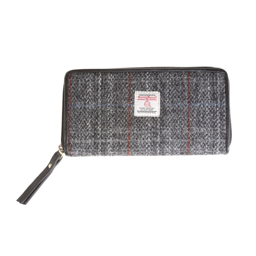 Ladies Ht Leather Purse Grey & Red Check / Black - Heritage Of Scotland - GREY & RED CHECK / BLACK