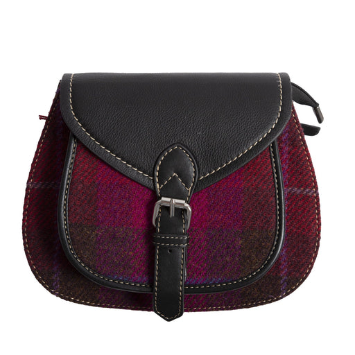 Ladies Ht Leather Shoulder Bag Cerise Check / Black - Heritage Of Scotland - CERISE CHECK / BLACK