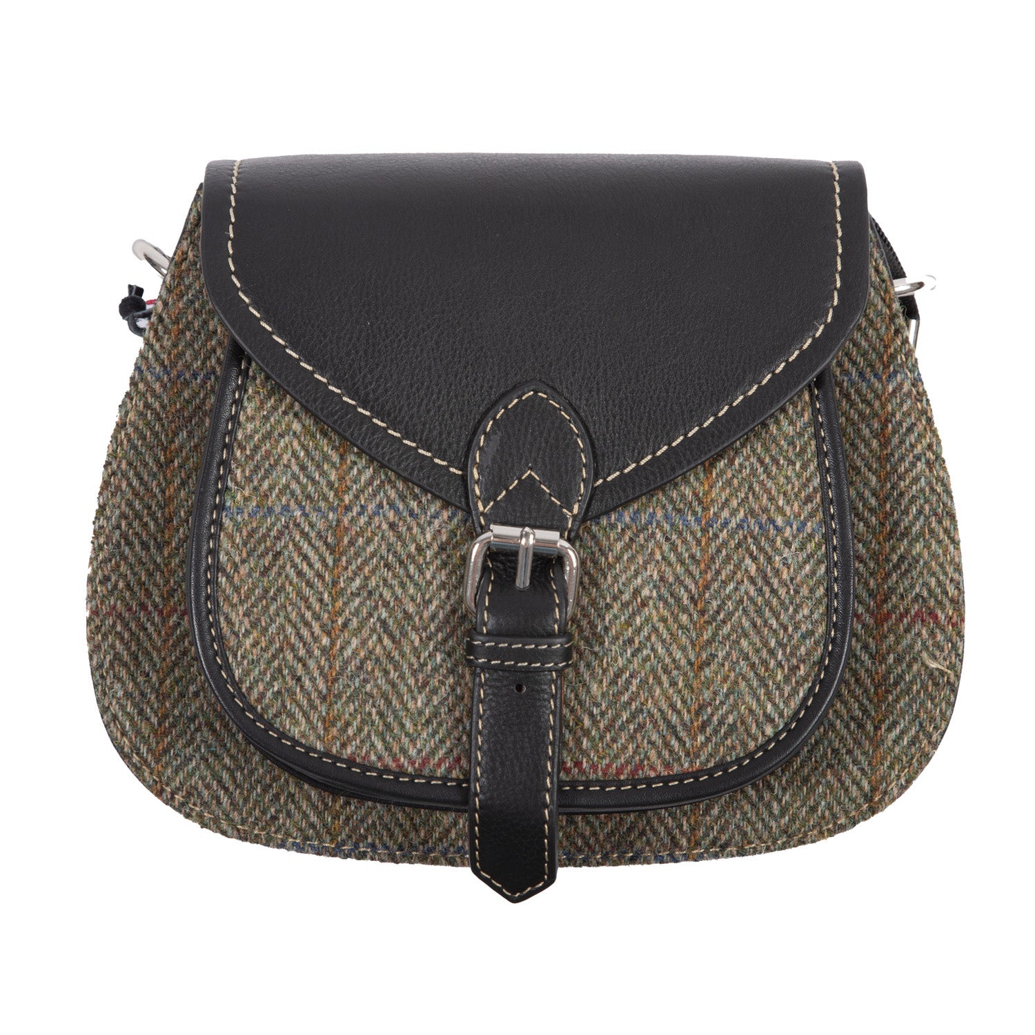 Ladies Ht Leather Shoulder Bag Lt Brown Check / Black - Heritage Of Scotland - LT BROWN CHECK / BLACK