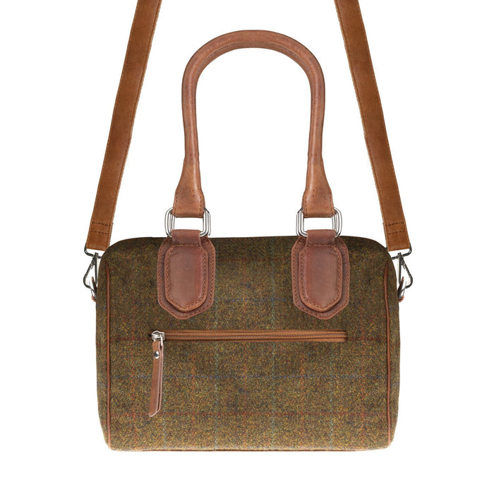 Ladies Ht Leather Small Handbag Autumn Brown Check / Tan - Heritage Of Scotland - AUTUMN BROWN CHECK / TAN