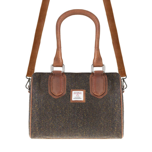 Ladies Ht Leather Small Handbag Dark Brown Barleycorn / Tan - Heritage Of Scotland - DARK BROWN BARLEYCORN / TAN