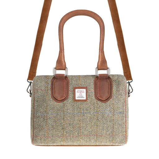 Ladies Ht Leather Small Handbag Lt Brown Check / Tan - Heritage Of Scotland - LT BROWN CHECK / TAN