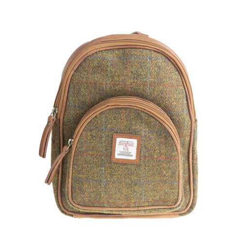Ladies Ht Leather Zipped Backpack Autumn Brown Check / Tan - Heritage Of Scotland - AUTUMN BROWN CHECK / TAN