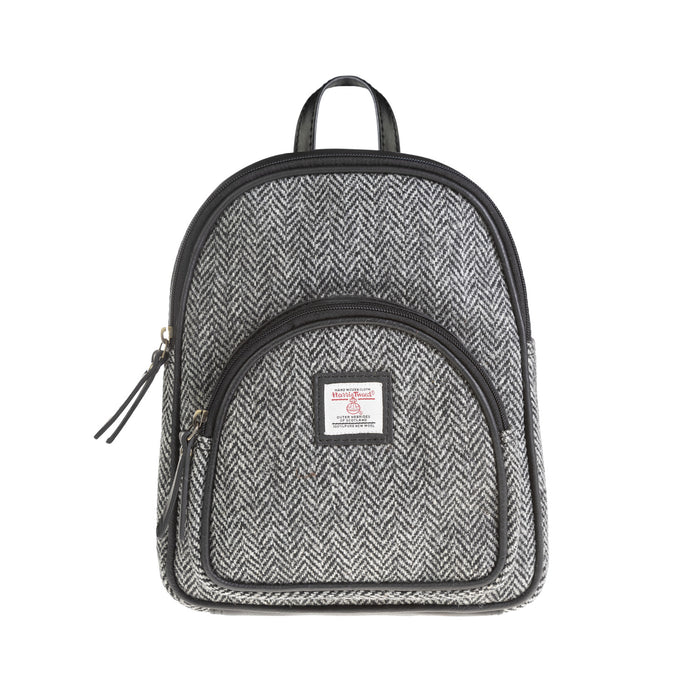 Ladies Ht Leather Zipped Backpack Black & White Herringbone / Black - Heritage Of Scotland - BLACK & WHITE HERRINGBONE / BLACK