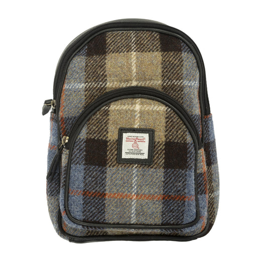Ladies Ht Leather Zipped Backpack Blue & Brown Check / Black - Heritage Of Scotland - BLUE & BROWN CHECK / BLACK