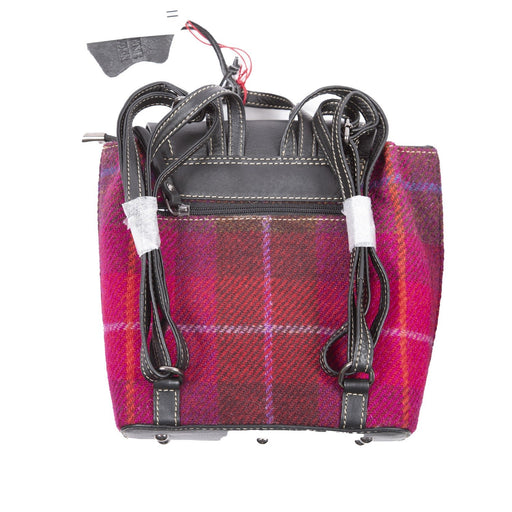 Ladies Ht Small Leather Backpack Cerise Check / Black - Heritage Of Scotland - CERISE CHECK / BLACK