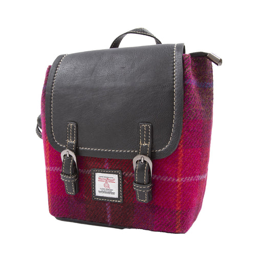 Ladies Ht Small Leather Backpack Cerise Check / Black - Heritage Of Scotland - CERISE CHECK / BLACK