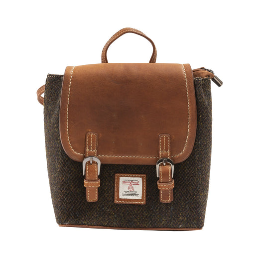 Ladies Ht Small Leather Backpack Dark Brown Barleycorn / Tan - Heritage Of Scotland - DARK BROWN BARLEYCORN / TAN