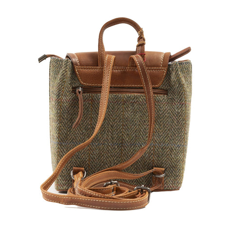 Ladies Ht Small Leather Backpack Lt Brown Check / Tan - Heritage Of Scotland - LT BROWN CHECK / TAN