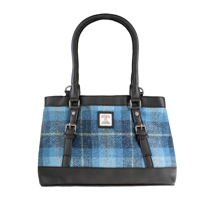 Ladies Ht Vegan Leather Hand Bag Blue Check / Black - Heritage Of Scotland - BLUE CHECK / BLACK