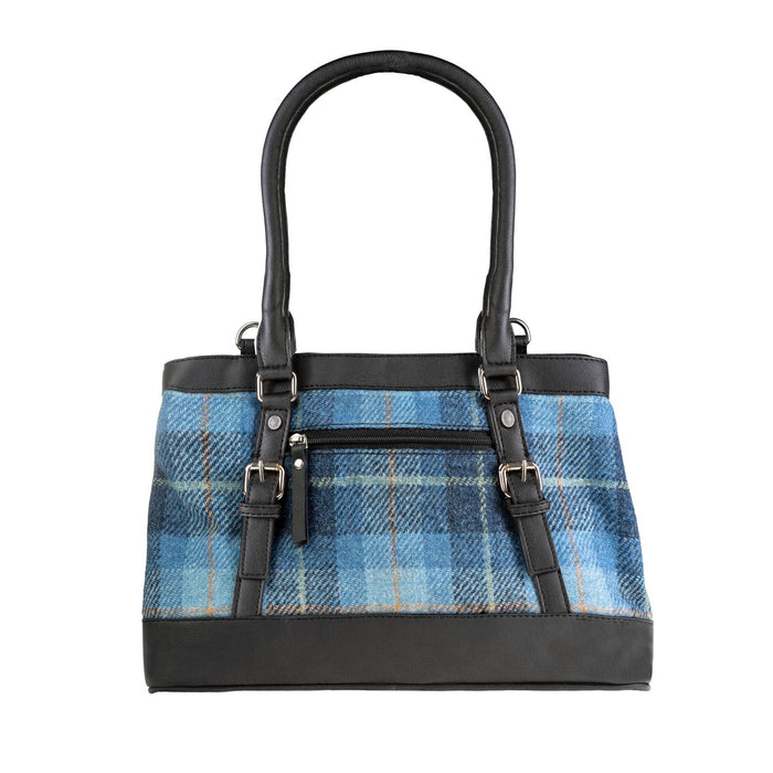 Ladies Ht Vegan Leather Hand Bag Blue Check / Black - Heritage Of Scotland - BLUE CHECK / BLACK