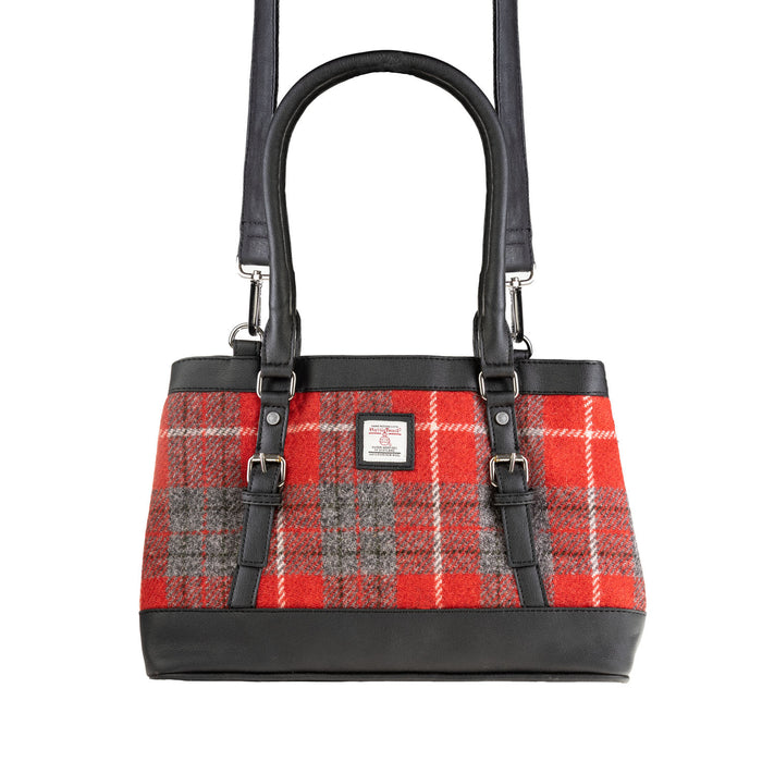 Ladies Ht Vegan Leather Hand Bag Red Check / Black - Heritage Of Scotland - RED CHECK / BLACK