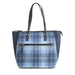 Ladies Ht Vegan Leather Tote Bag Blue Check W. Navy Blue Hb / Black - Heritage Of Scotland - BLUE CHECK W. NAVY BLUE HB / BLACK