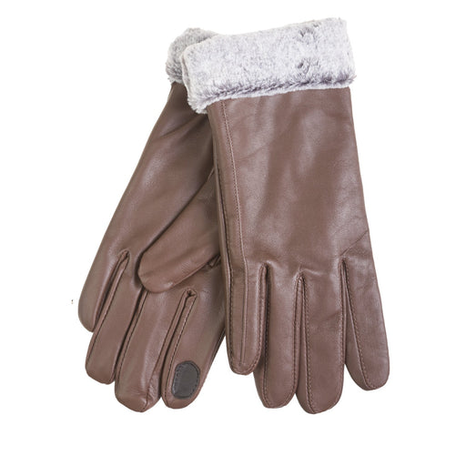 Ladies Leather Gloves With Faux Fur Trim Tan - Heritage Of Scotland - TAN