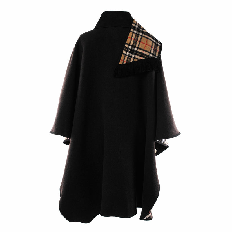 Ladies Wool Blend Reversible Cape Black - Heritage Of Scotland - BLACK