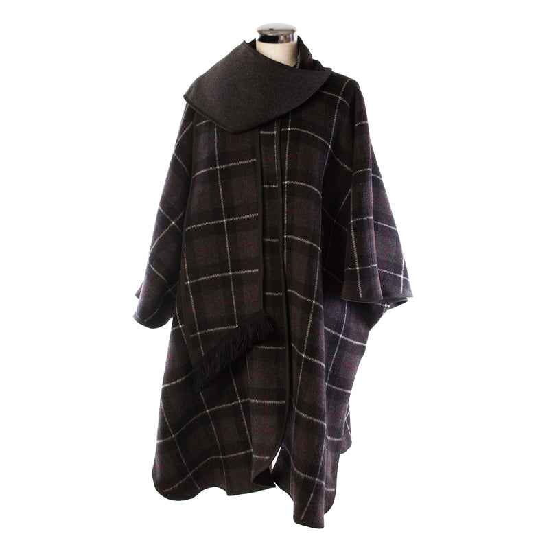Ladies Wool Blend Reversible Cape Charcoal - Heritage Of Scotland - CHARCOAL