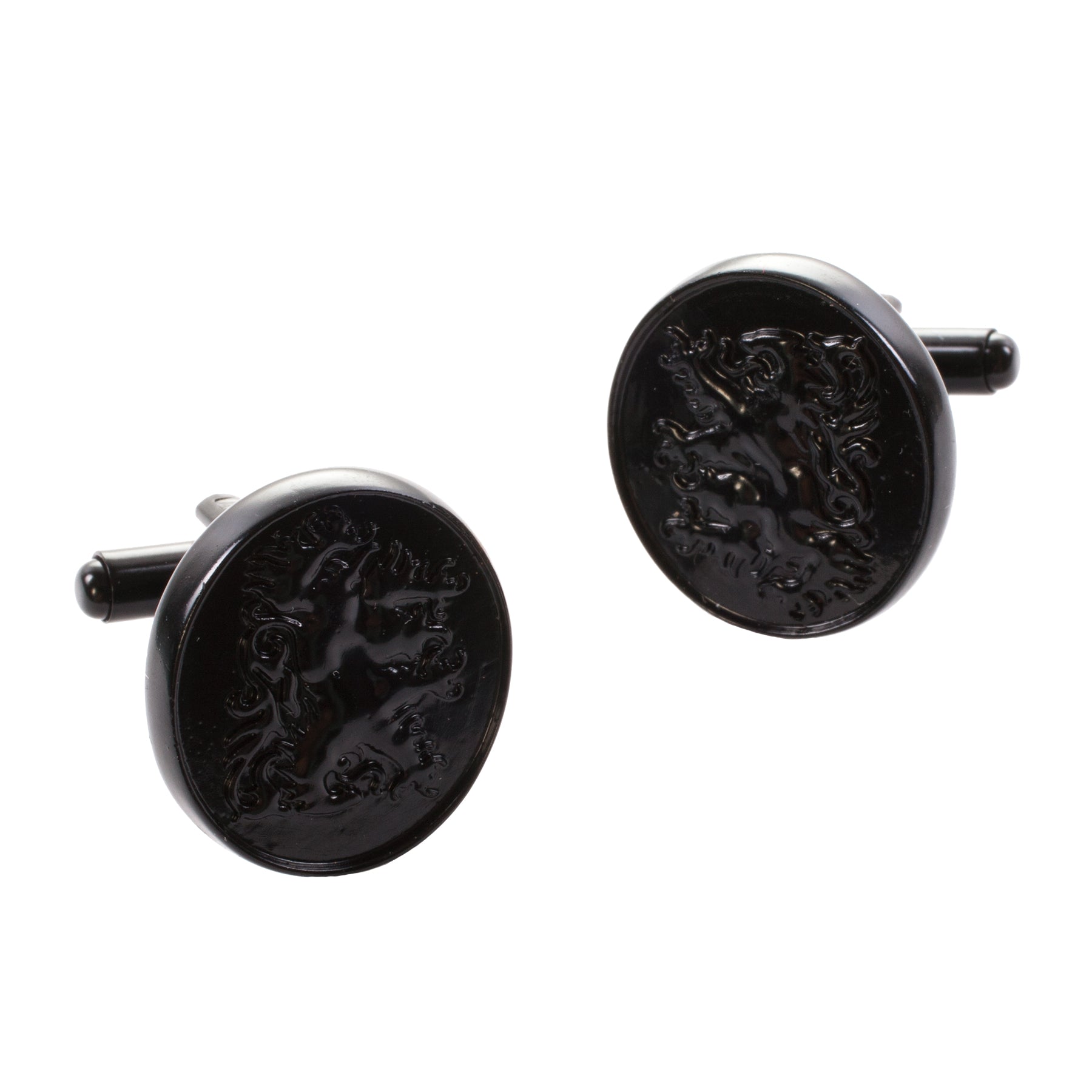 Lion Rampant Oval Cufflinks Jet Black - Heritage Of Scotland - JET BLACK