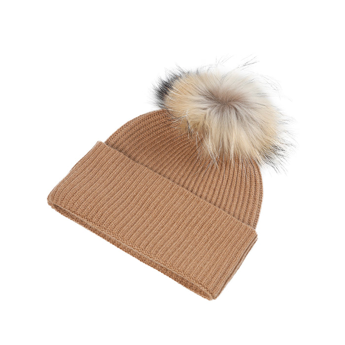 Luxury Rib Deep Turn Up Ladies Beanie Camel - Heritage Of Scotland - CAMEL