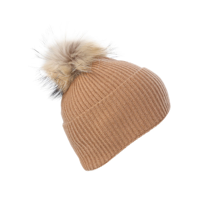 Luxury Rib Deep Turn Up Ladies Beanie Camel - Heritage Of Scotland - CAMEL