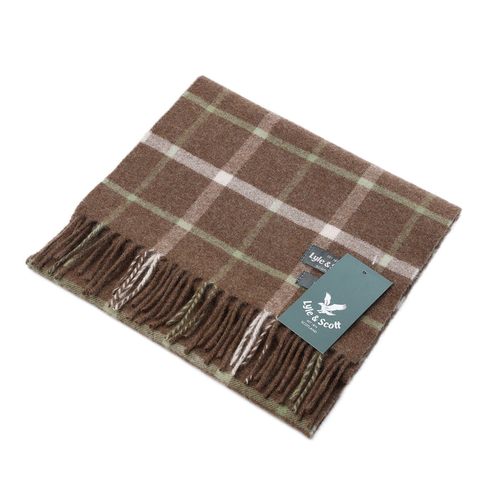 Lyle & Scott 100% Cashmere Scarf Koala Brown/White/Green - Heritage Of Scotland - KOALA BROWN/WHITE/GREEN