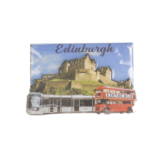 Mdf Magnet - Edinburgh Castle/ Tram/ Bus - Heritage Of Scotland - NA