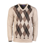Men's Argyle Ballantrae Jumper Beige Melange - Heritage Of Scotland - BEIGE MELANGE