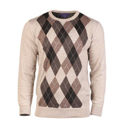 Men's Argyle Ballantrae Jumper Crew Nec Beige Melange - Heritage Of Scotland - BEIGE MELANGE