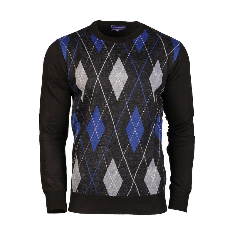 Men's Argyle Ballantrae Jumper Crew Nec Black - Heritage Of Scotland - BLACK