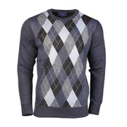 Men's Argyle Ballantrae Jumper Crew Nec Navy Melange - Heritage Of Scotland - NAVY MELANGE