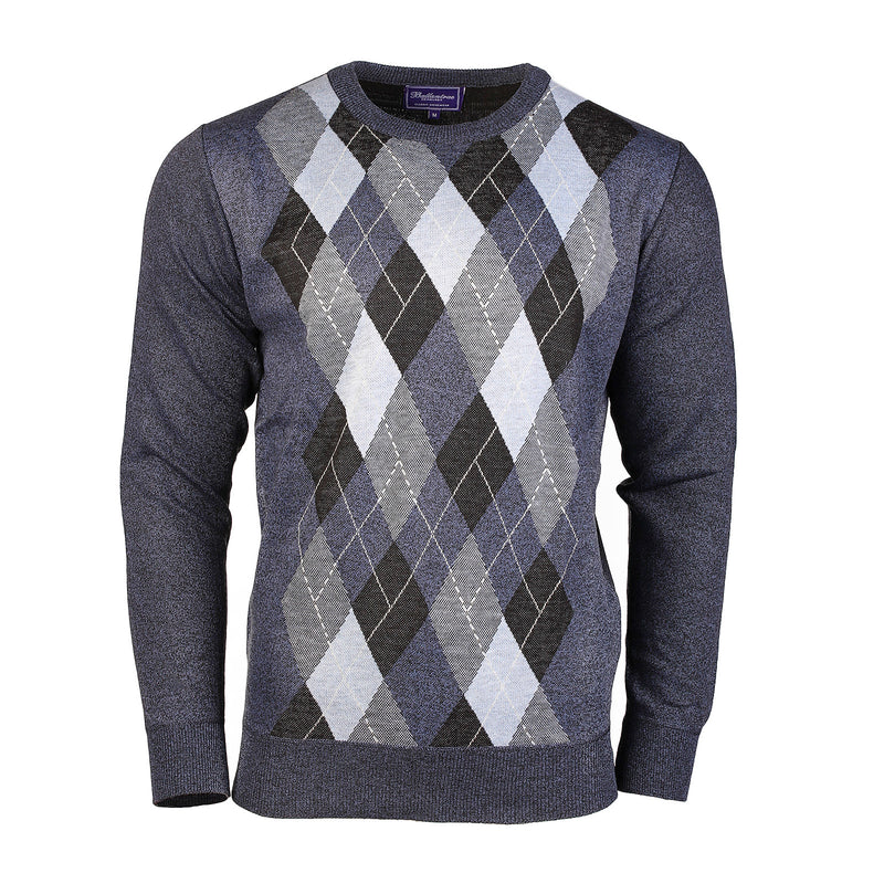 Men's Argyle Ballantrae Jumper Crew Nec Navy Melange - Heritage Of Scotland - NAVY MELANGE