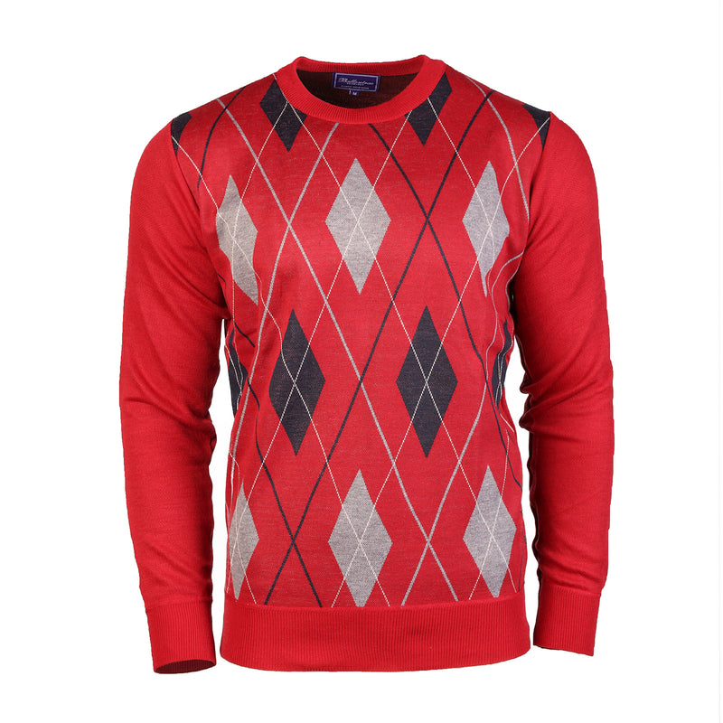 Men's Argyle Ballantrae Jumper Crew Nec Red - Heritage Of Scotland - RED