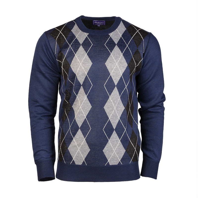 Men's Argyle Ballantrae Jumper Crew Nec Royal Blue - Heritage Of Scotland - ROYAL BLUE