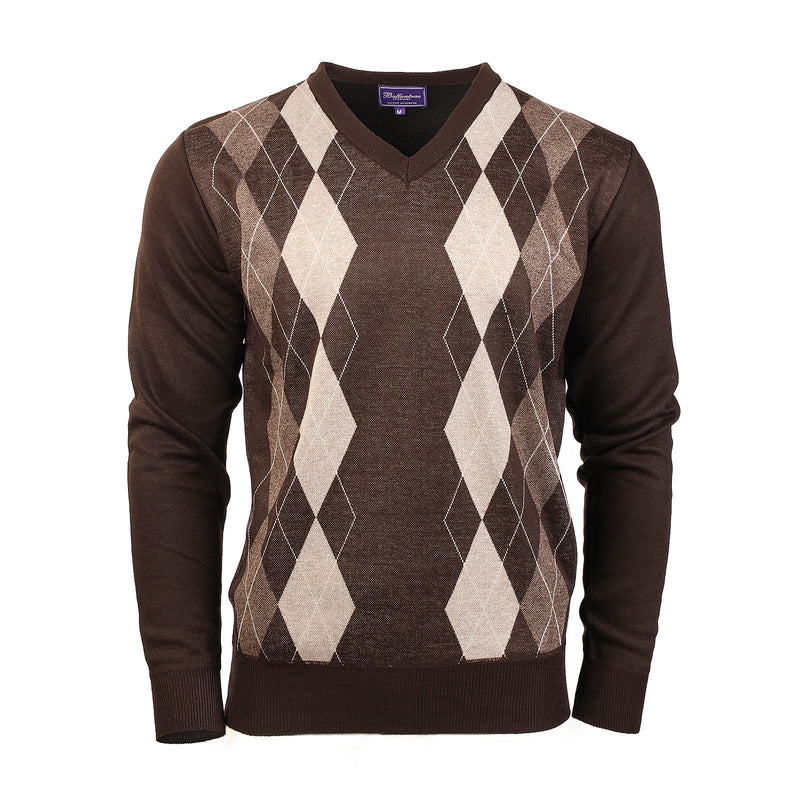 Men's Argyle Ballantrae Jumper Dark Brown - Heritage Of Scotland - DARK BROWN
