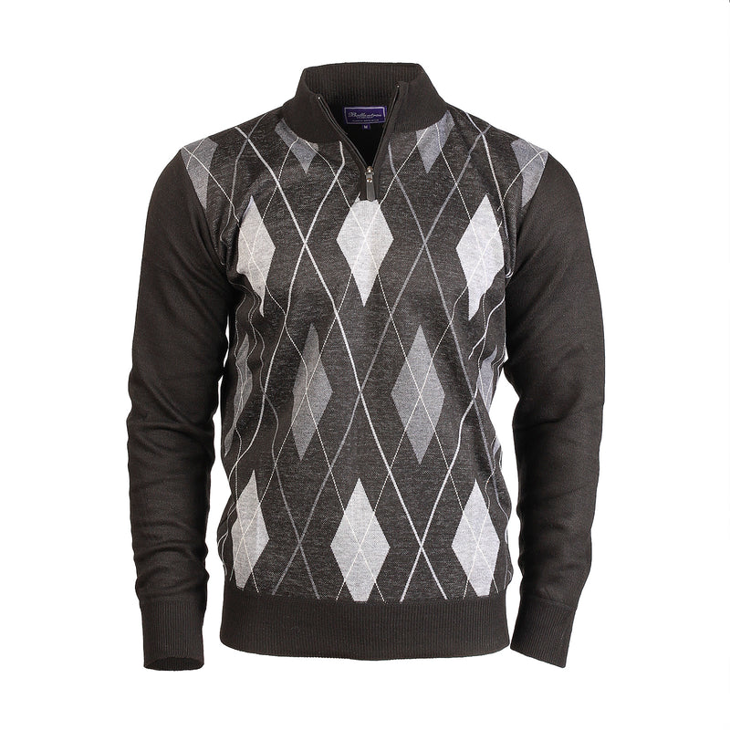 Men's Argyle Ballantrae Jumper Half Zip Black - Heritage Of Scotland - BLACK