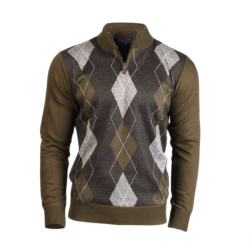 Men's Argyle Ballantrae Jumper Half Zip Black W/ Melange Grey - Heritage Of Scotland - BLACK W/ MELANGE GREY