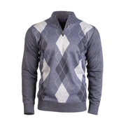 Men's Argyle Ballantrae Jumper Half Zip Blue Melange - Heritage Of Scotland - BLUE MELANGE