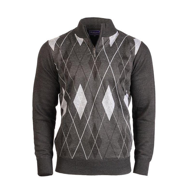 Men's Argyle Ballantrae Jumper Half Zip Charcoal - Heritage Of Scotland - CHARCOAL