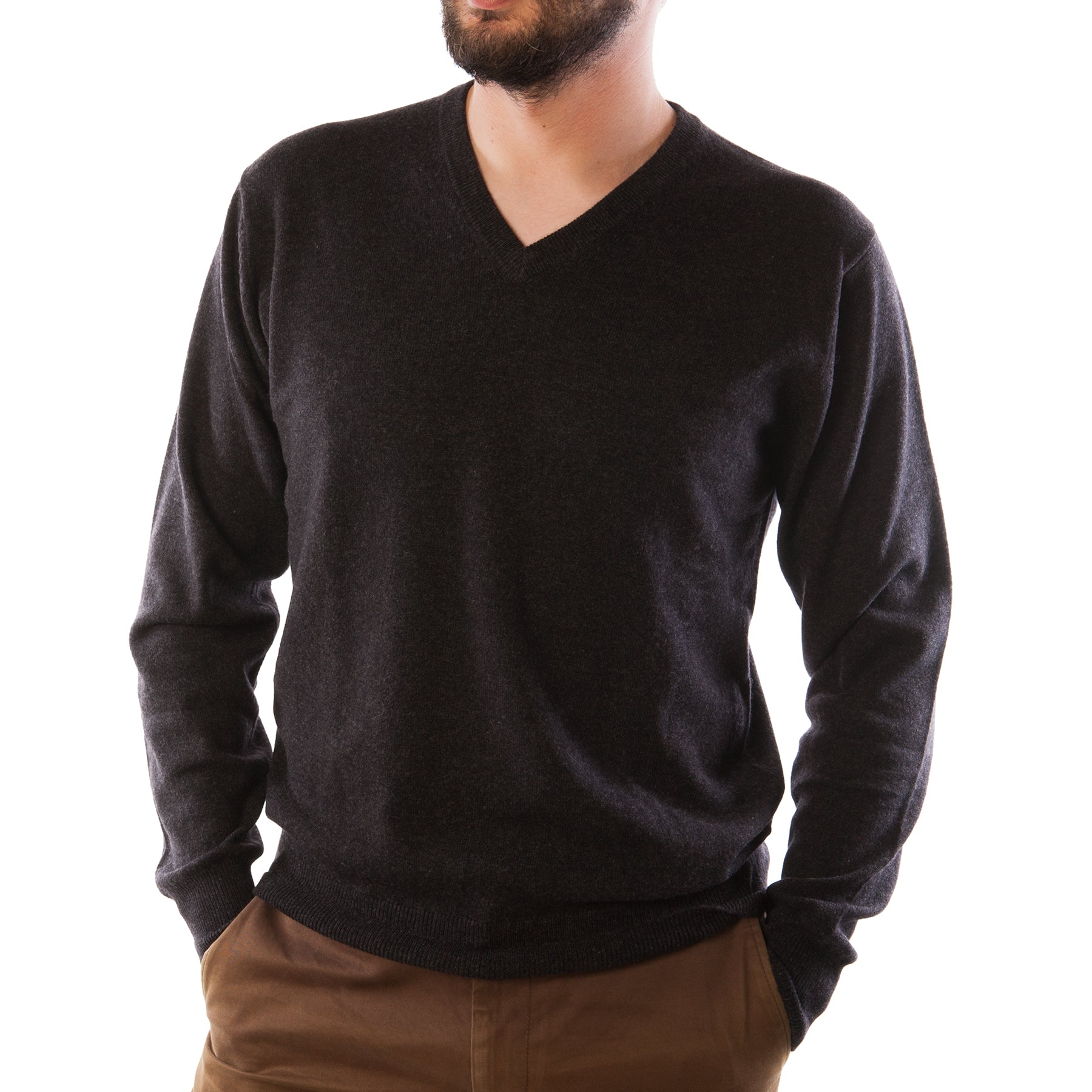 Men's Dunedin Cashmere 100% Cashmere V Charcoal - Heritage Of Scotland - CHARCOAL