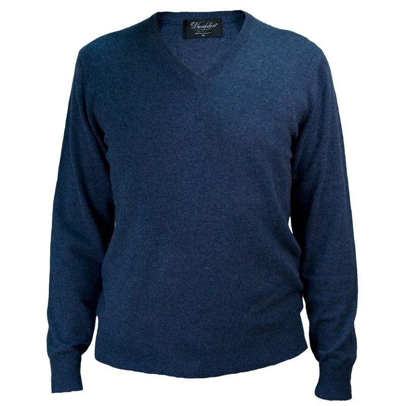 Men's Dunedin Cashmere 100% Cashmere V Denim - Heritage Of Scotland - DENIM