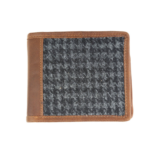 Mens Ht Leather Wallet Black And Grey Houndstooth / Tan - Heritage Of Scotland - BLACK AND GREY HOUNDSTOOTH / TAN