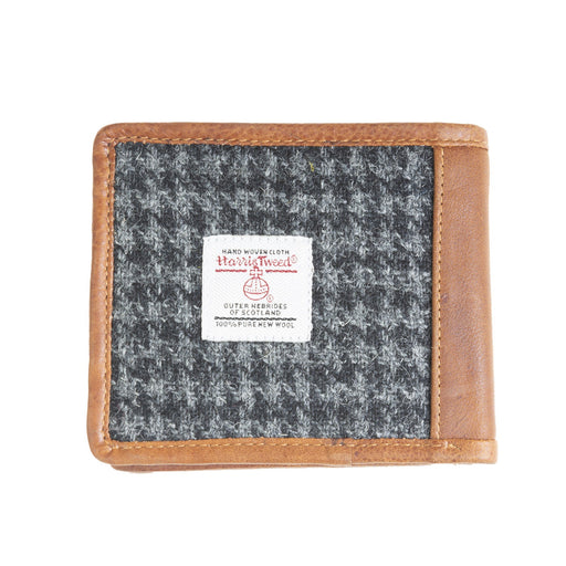 Mens Ht Leather Wallet Black And Grey Houndstooth / Tan - Heritage Of Scotland - BLACK AND GREY HOUNDSTOOTH / TAN
