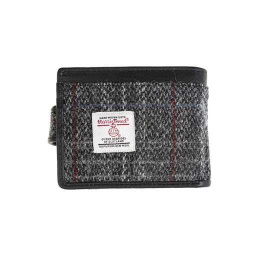 Mens Ht Leather Wallet With Loop Closer Grey & Red Check / Black - Heritage Of Scotland - GREY & RED CHECK / BLACK