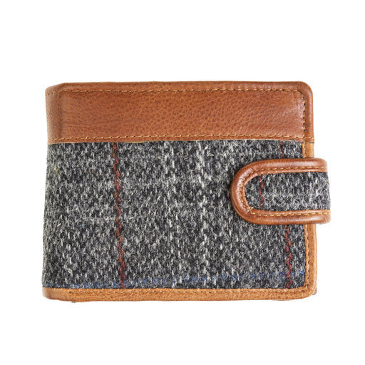Mens Ht Leather Wallet With Loop Closer Grey & Red Check / Tan - Heritage Of Scotland - GREY & RED CHECK / TAN